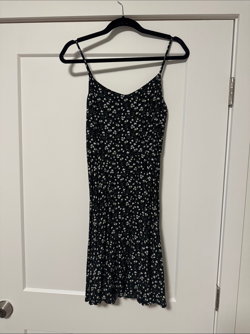 Old Navy Black Mini Slip Dress with White Floral Print